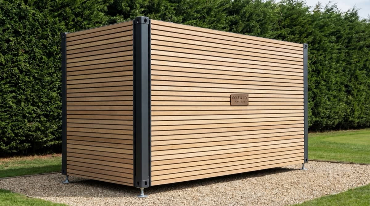 Container fermé — bardage bois intégré au paysage