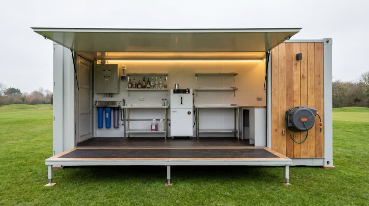 Container ouvert — intérieur équipé avec station vapeur