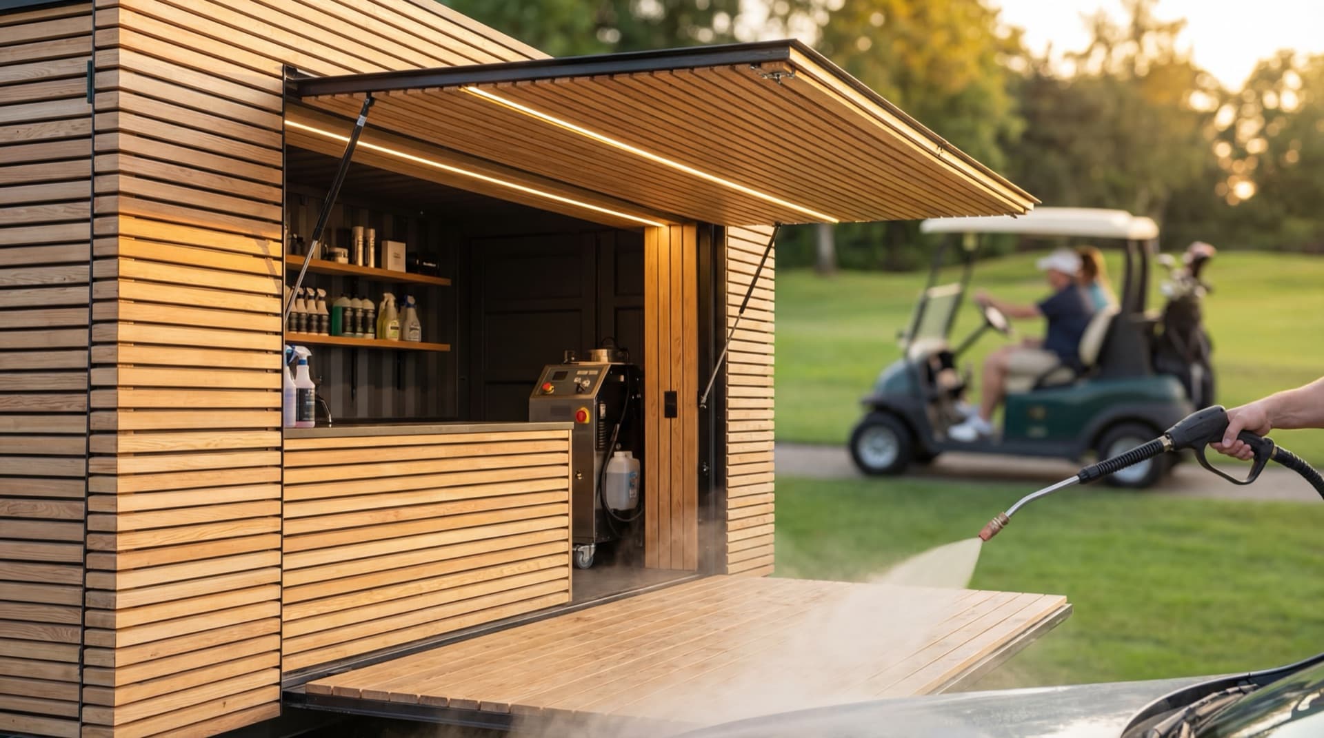 Vue rapprochée — auvent et éclairage LED