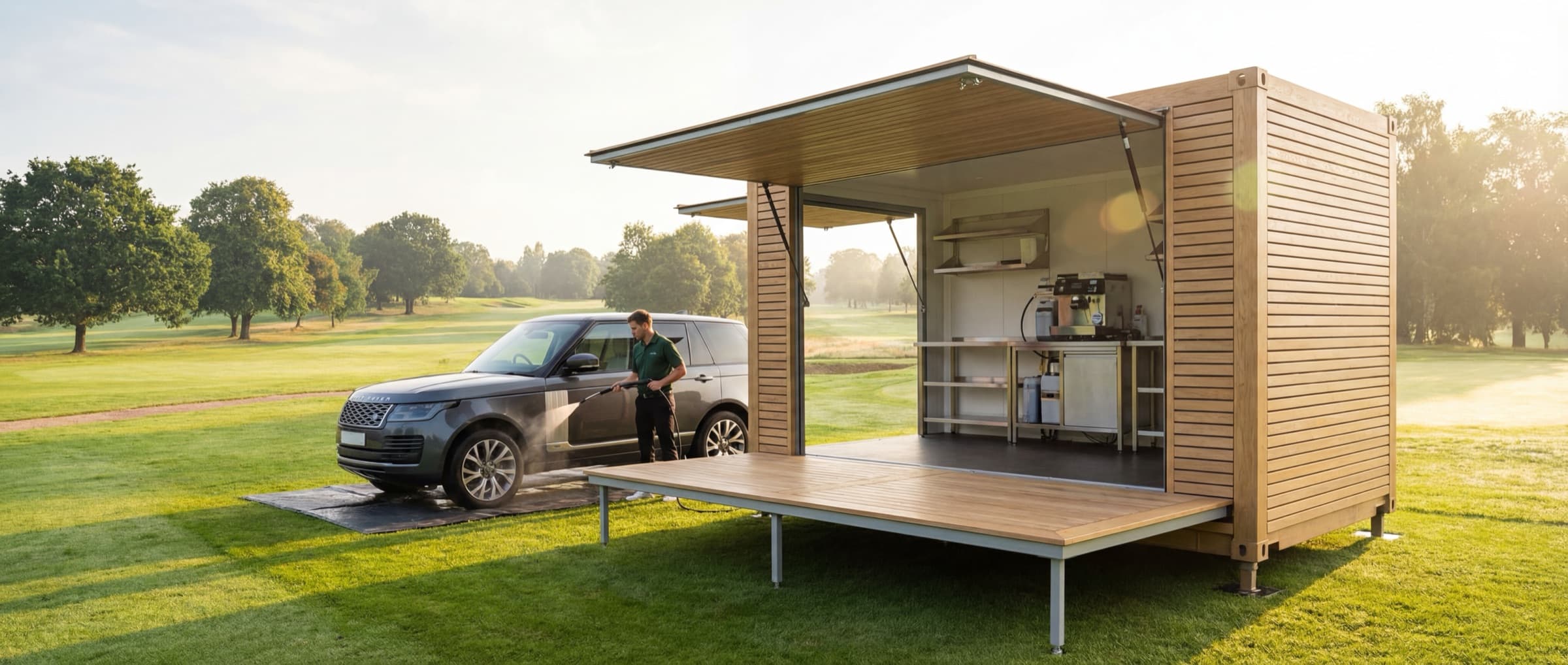 Voiture brillante sur le parking d'un golf