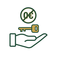 Icône zéro investissement — main avec clé